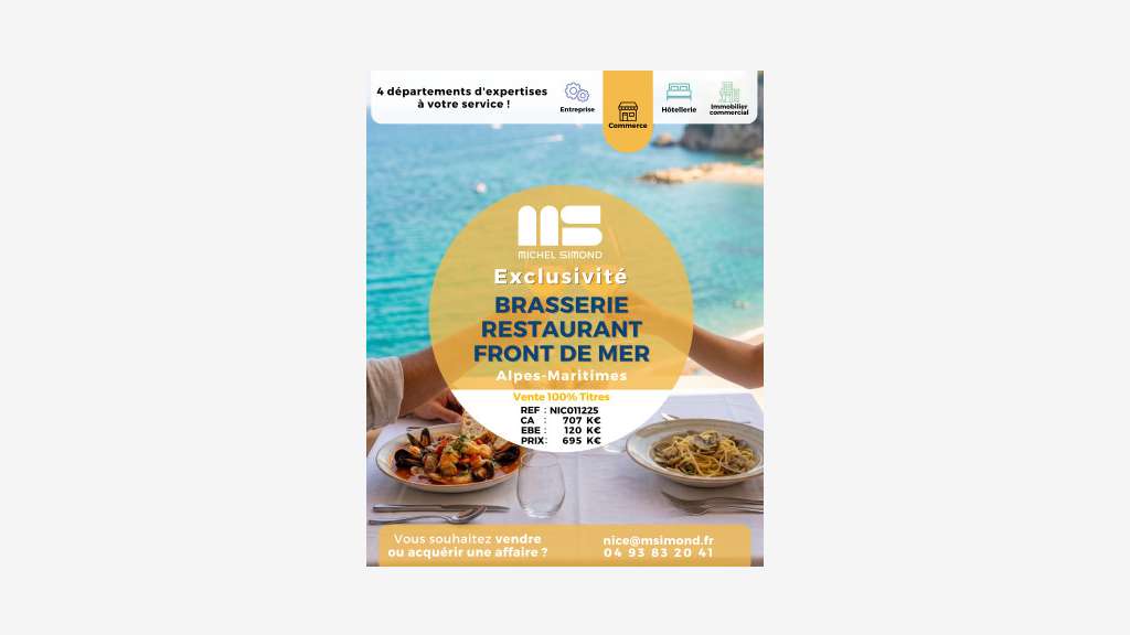 Vente brasserie restaurant empl N1 front de mer 06