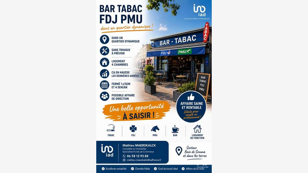 Vente bar tabac FDJ quartier dynamique à Amiens