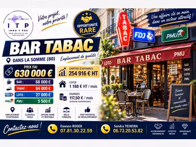 Vente bar tabac FDJ PMU en périphérie d'Amiens