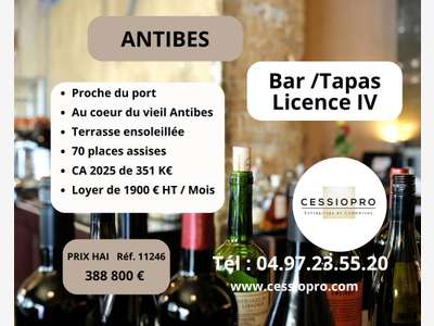 Vente bar tapas 82m² ensoleillé à Antibes centre