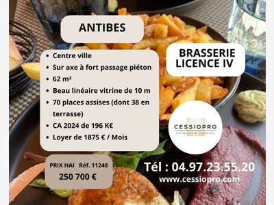 Vente brasserie licence IV avec terrasse à Antibes