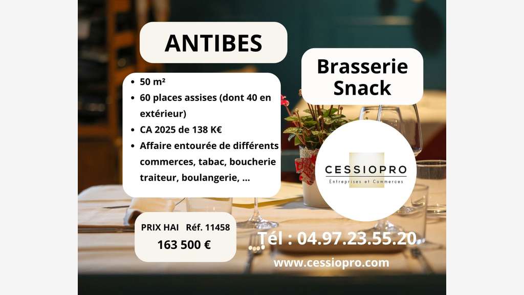 AV brasserie à Antibes quartier connu et réputé