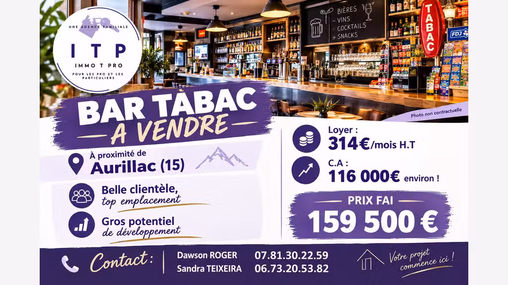 Vente bar tabac FDJ dans la belle ville d'Aurillac
