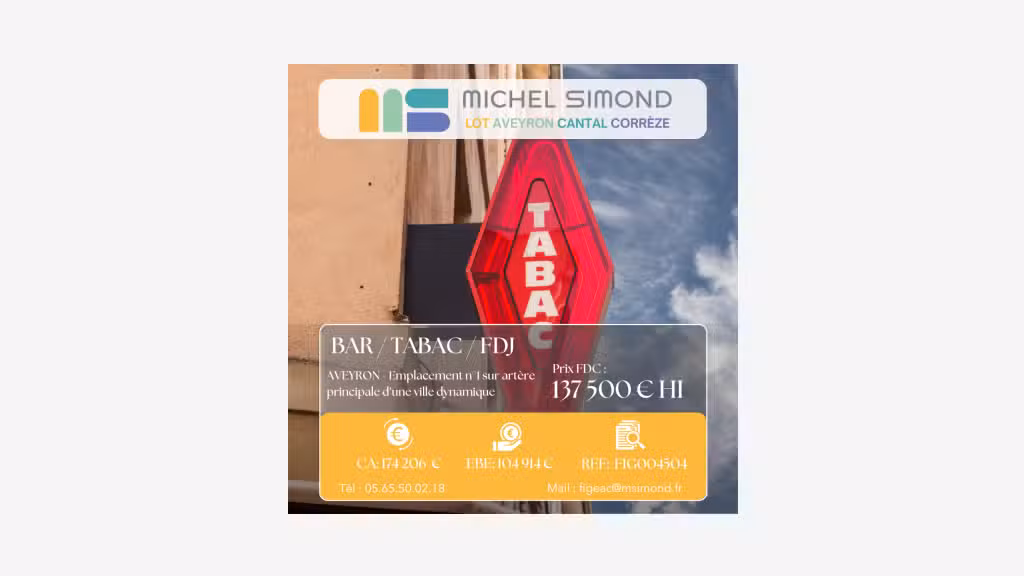 Vente bar tabac loto loterie rentable en Aveyron