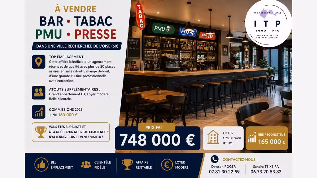 Vente bar tabac dans une ville recherchée Oise