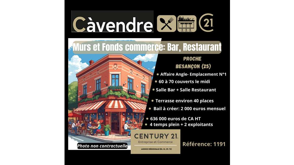 Vente bar brasserie restaurant proche de Besançon