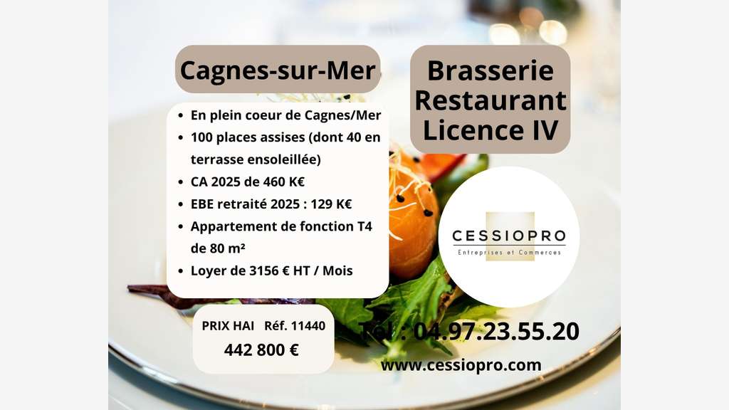 Vente brasserie restaurant tradi de jour à Cagnes