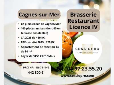 Vente brasserie restaurant tradi de jour à Cagnes