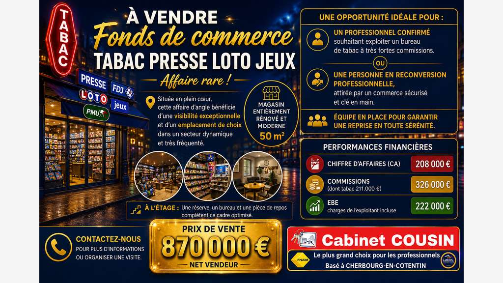 Cède FDC tabac presse loto jeux à Cherbourg centre