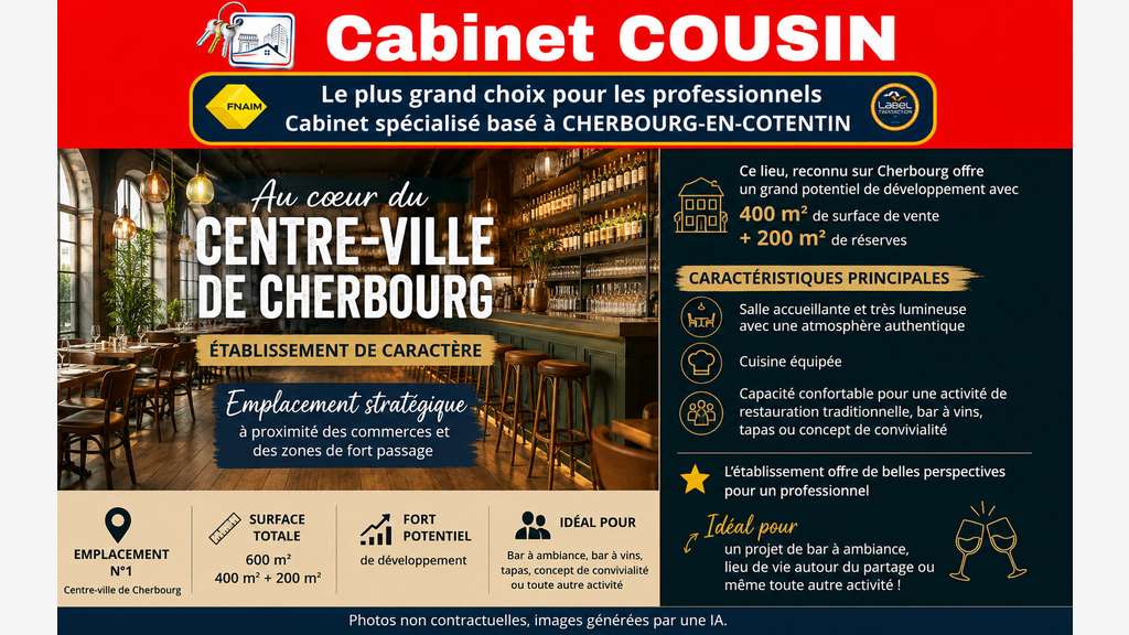 Vente bar brasserie d'ambiance à Cherbourg centre
