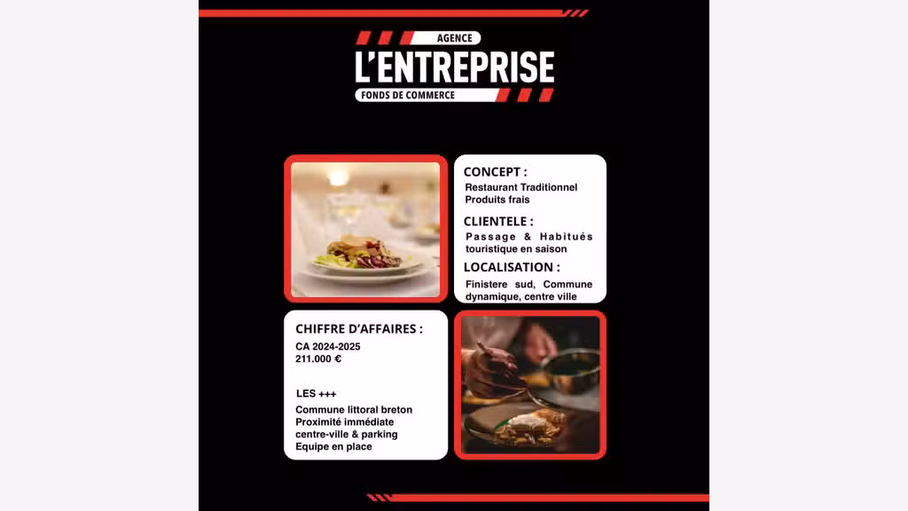 À vendre FDC restauration à Concarneau prox centre