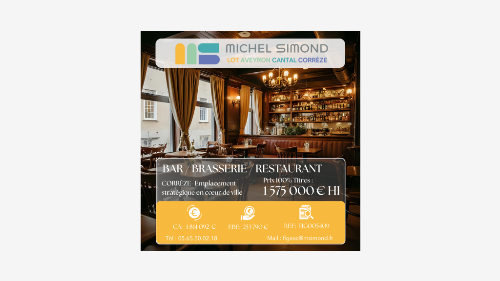AV 100% des titres brasserie restaurant en Corrèze