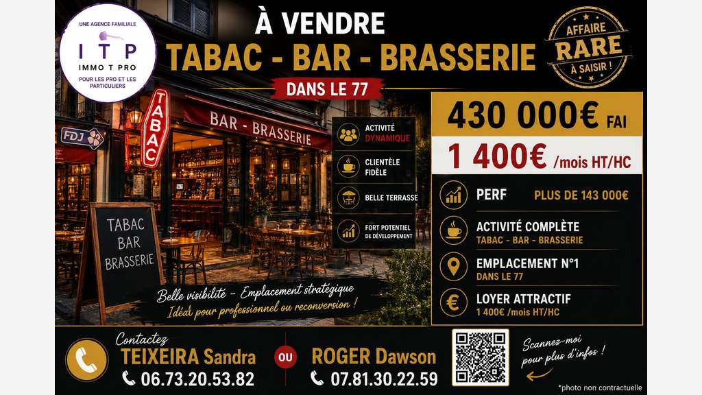 Cède beau bar tabac FDJ situé dans une ville du 77