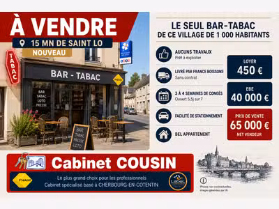 Vente bar tabac jeux village à 15 mn de Saint Lô