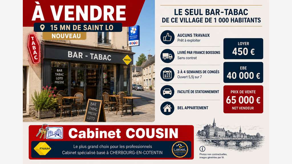Vente bar tabac jeux village à 15 mn de Saint Lô