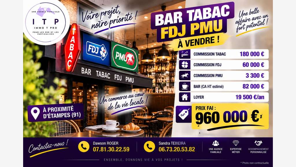 Magnifique bar tabac FDJ PMU dans belle ville 91
