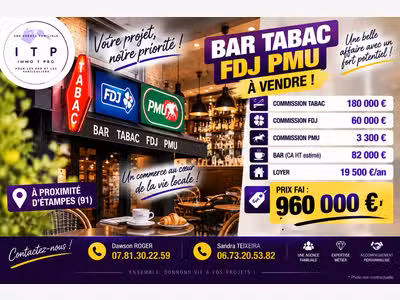Magnifique bar tabac FDJ PMU dans belle ville 91