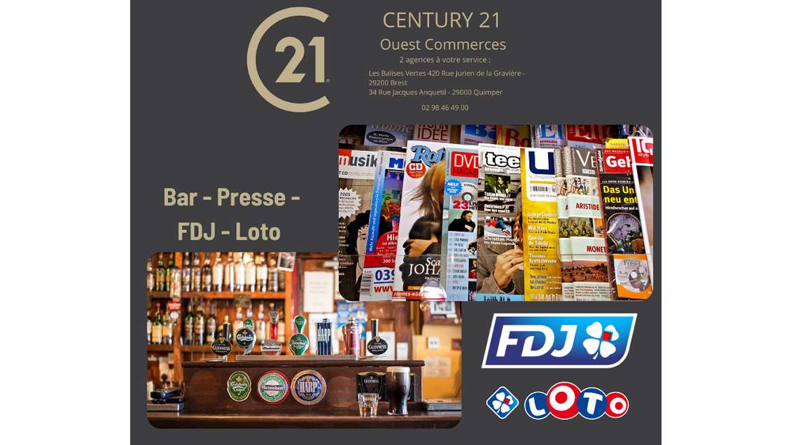 Cède bar tabac loto 40 places Quimper centre-ville