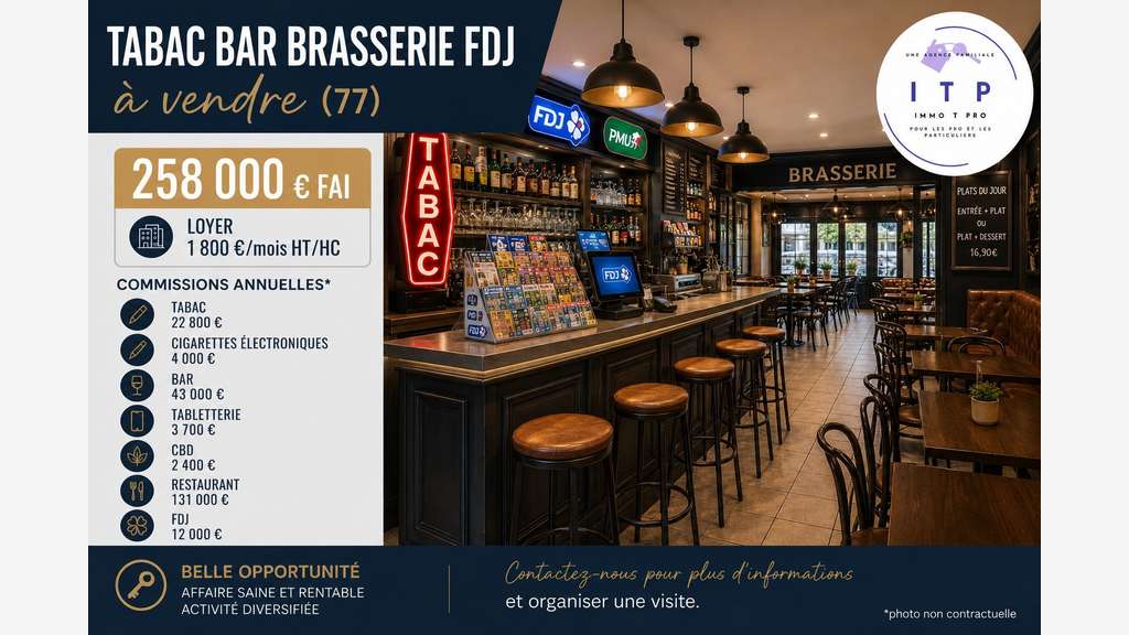 Vente beau bar tabac brasserie FDJ à Fontenailles