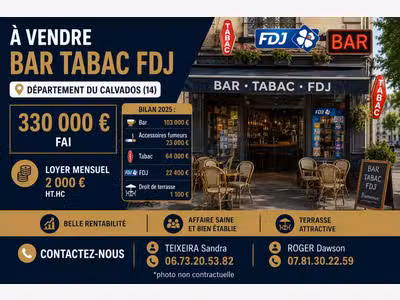 Vente bar tabac FDJ dans une ville côte Normande