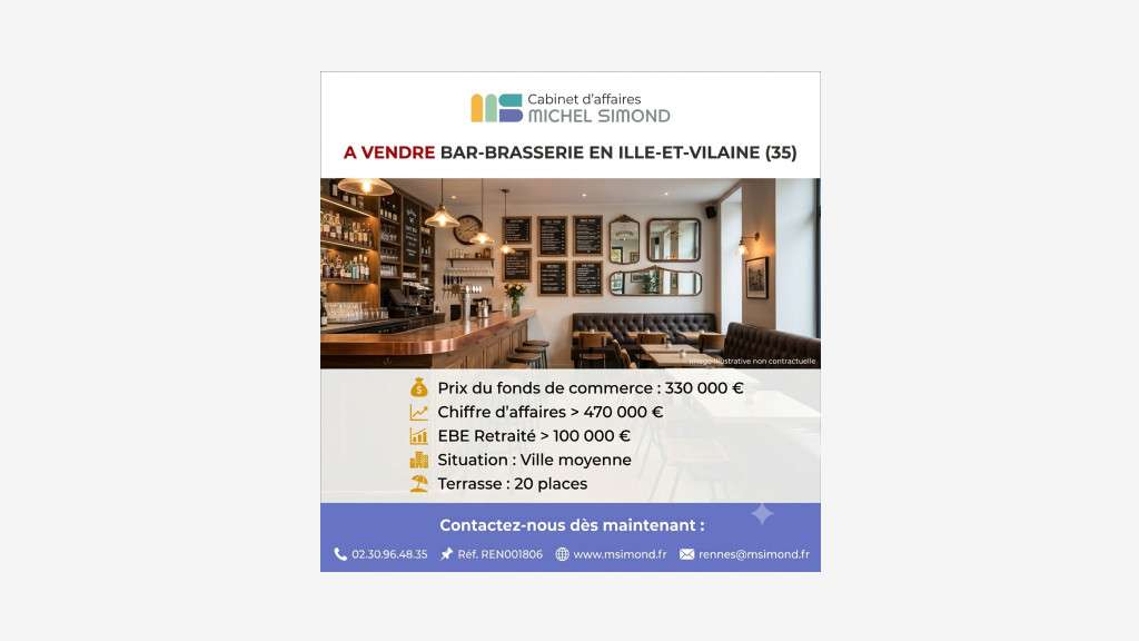 A vendre bar brasserie en centre cial dept 35