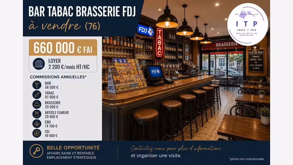 Vente bar tabac brasserie FDJ au Grand Quevilly