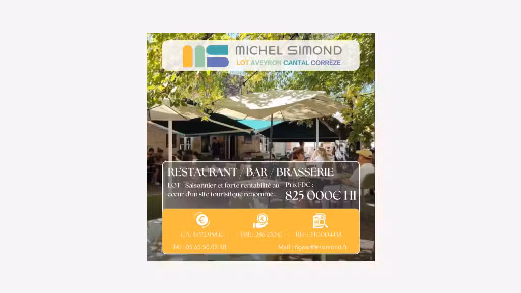 Vente brasserie restaurant saisonnier empl N°1 Lot