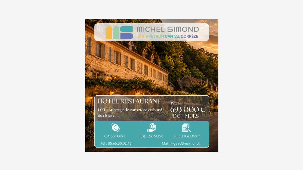 HÔTEL restaurant de CHARME | CA 368 000 € | Lot