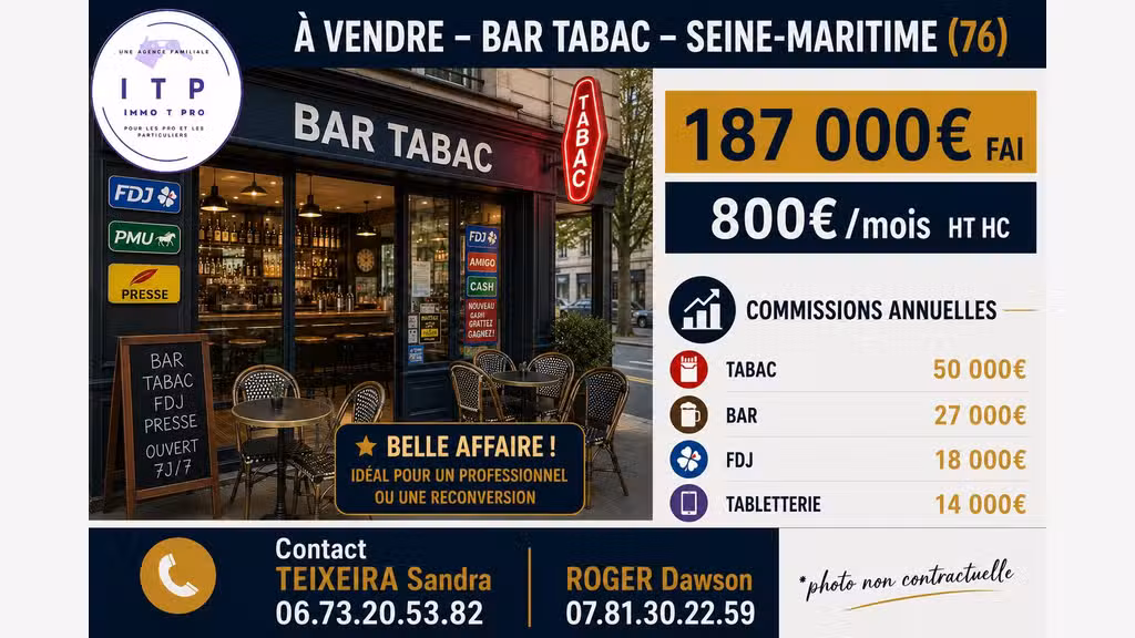 Vente beau bar tabac FDJ dans une ville de 76