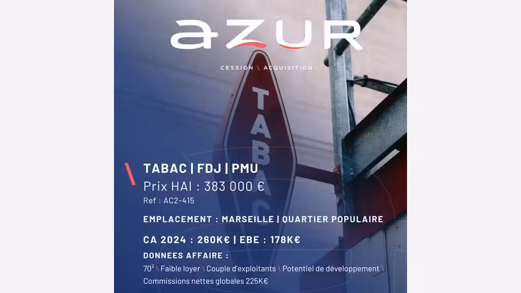 VENTE Tabac FDJ PMU quartier populaire à Marseille