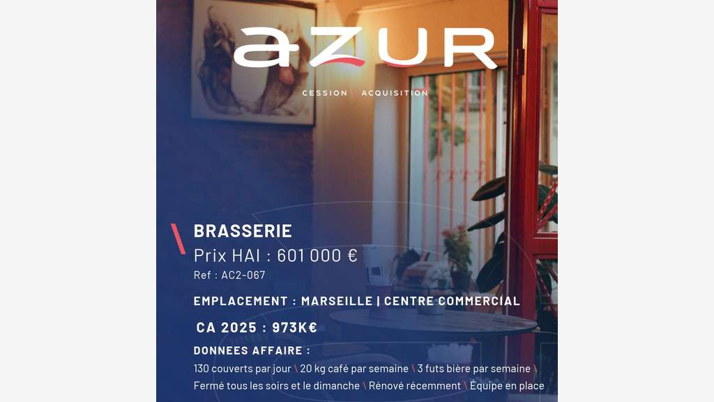 VENTE Brasserie en Centre Commercial Marseille