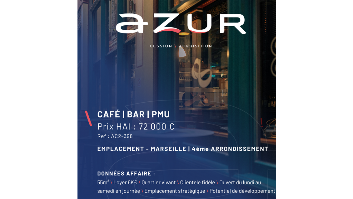 VENTE Café Bar dans le 4ème a Marseille