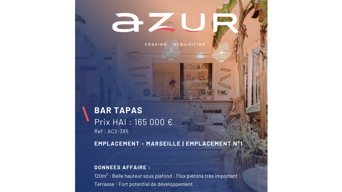 VENTE Bar tapas en emplacement n°1 à Marseille