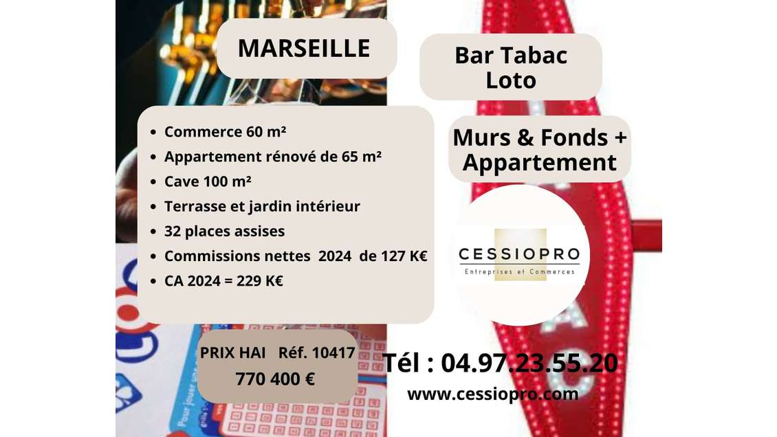 Vente bar tabac loto appartement + murs Marseille