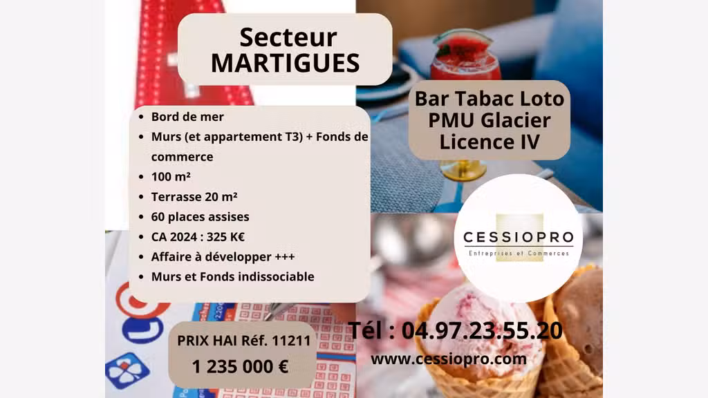Vente très beau bar tabac loto PMU bord de mer 13