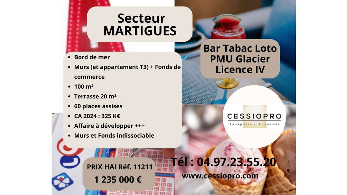 Vente très beau bar tabac loto PMU bord de mer 13