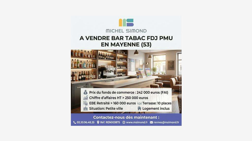 Cède bar tabac FDJ PMU avec rentabilité Mayenne