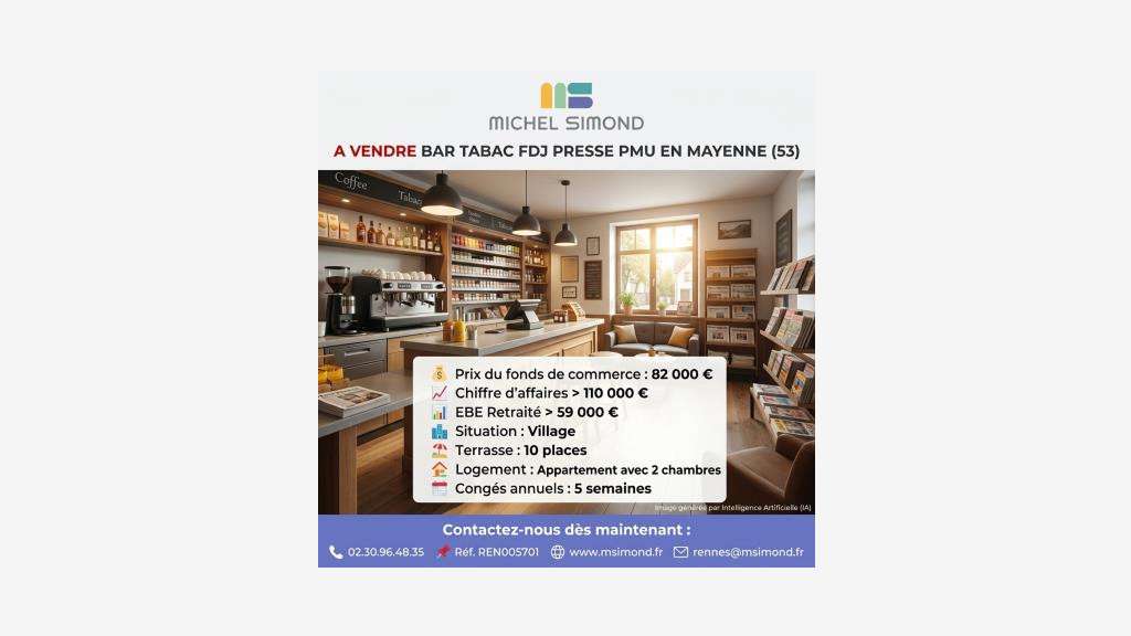 Vente bar tabac loto presse PMU en Mayenne