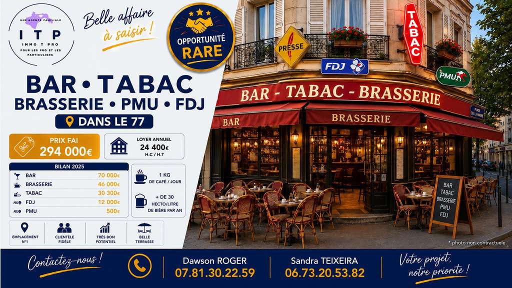 Vente bar tabac brasserie FDJ PMU à Nemours