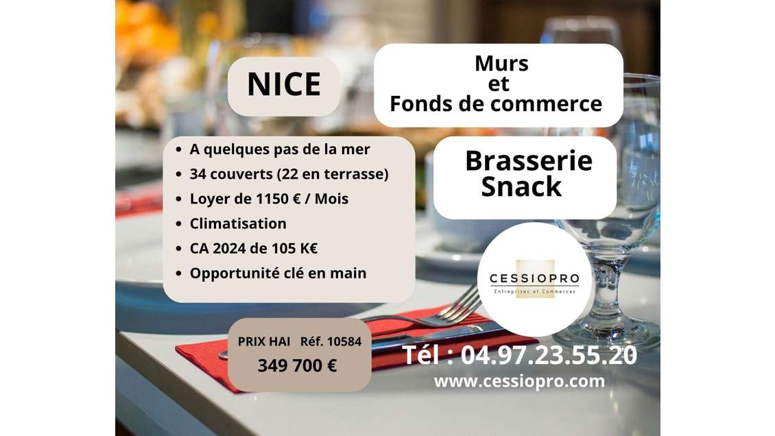 Vente murs et fonds brasserie snack à Nice