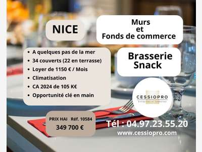 Vente murs et fonds brasserie snack à Nice