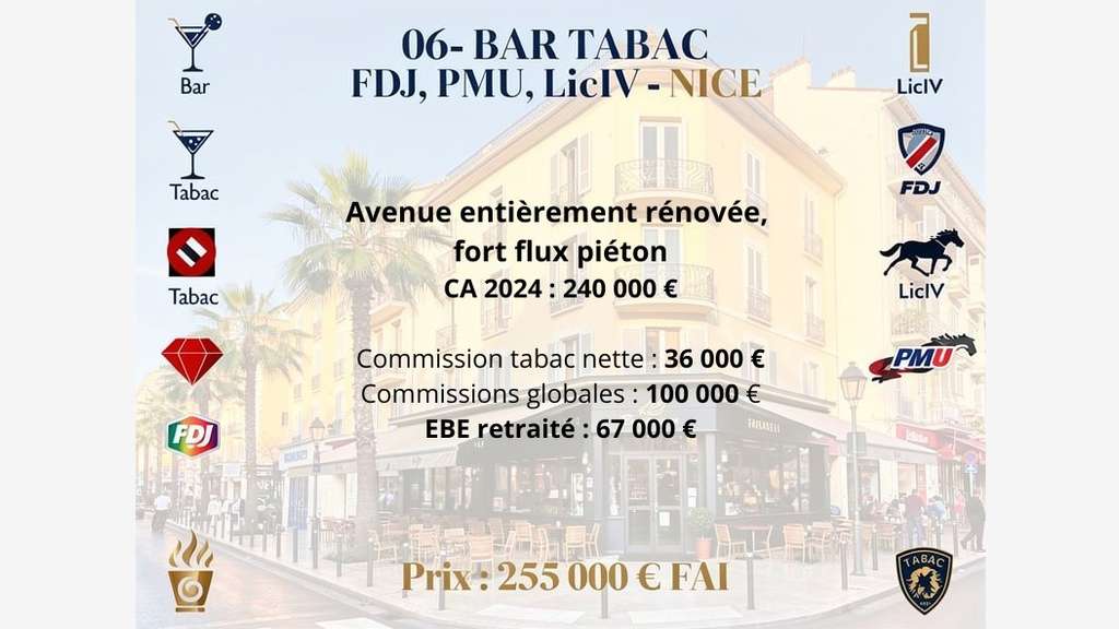 Vente bar lic IV tabac FDJ PMU avenue majeure Nice