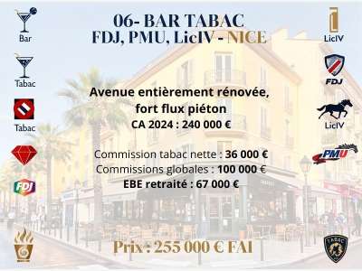 Vente bar lic IV tabac FDJ PMU avenue majeure Nice