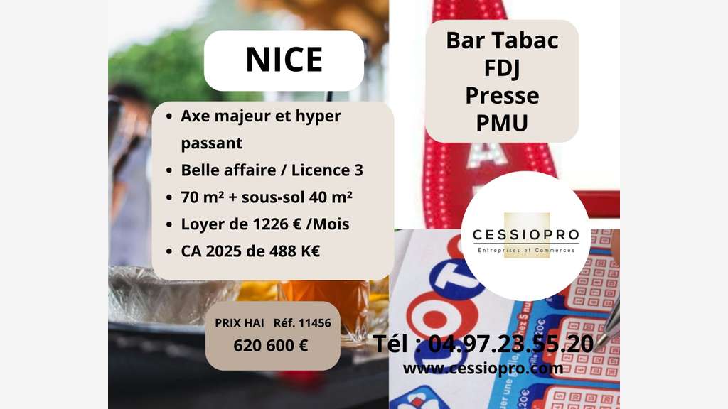 Vente bar (licence 3) tabac FDJ PMU presse à Nice