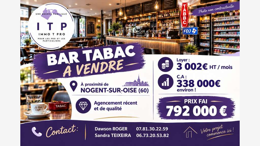 Vente magnifique bar tabac FDJ PMU Nogent sur Oise