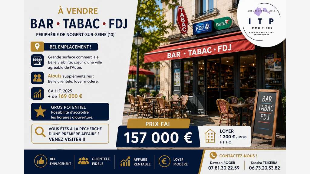Vente bar Tabac FDJ prox de Nogent-sur-Seine