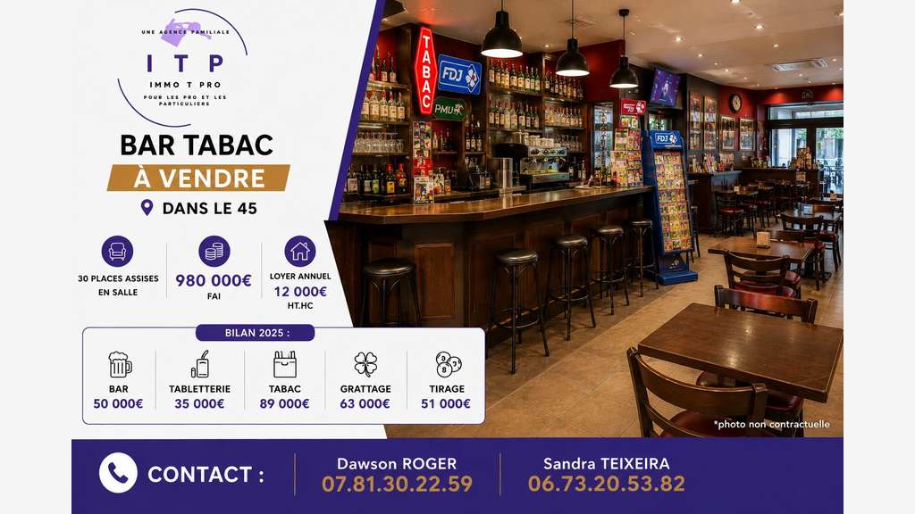 Vente magnifique bar tabac FDJ à Orléans (45)