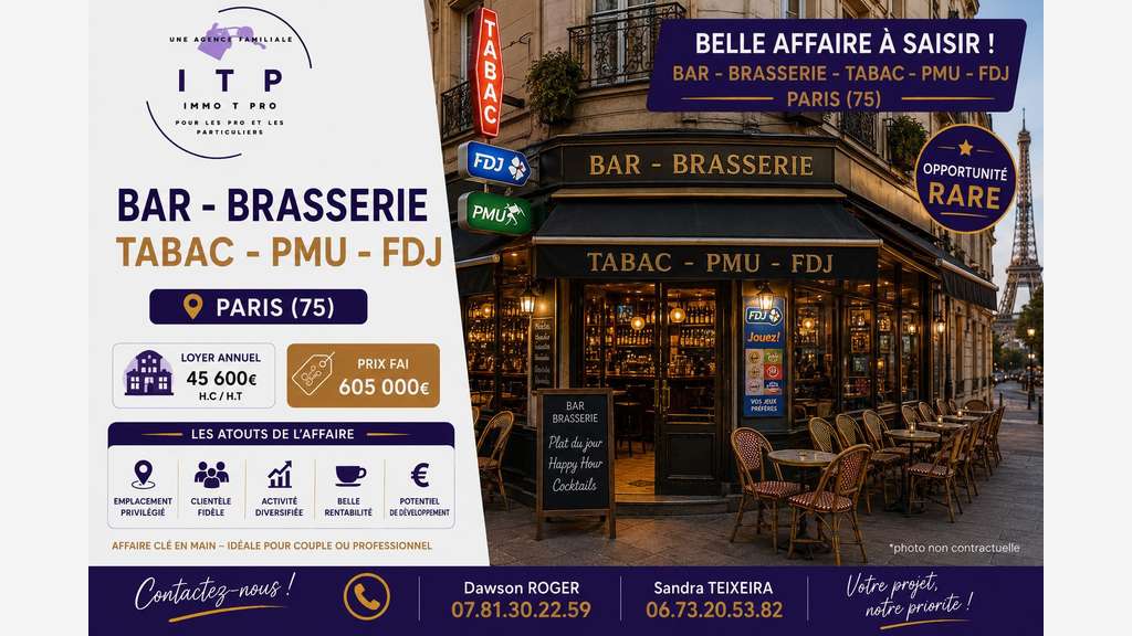 AV bar restaurant dans quartier très connu à Paris