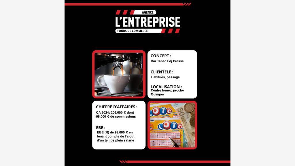 Vente bar tabac jeux en centre bourg prox Quimper