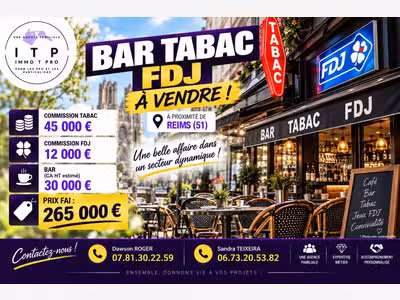 BEAU BAR TABAC FDJ DANS LA PÉRIPHÉRIE DE REIMS (